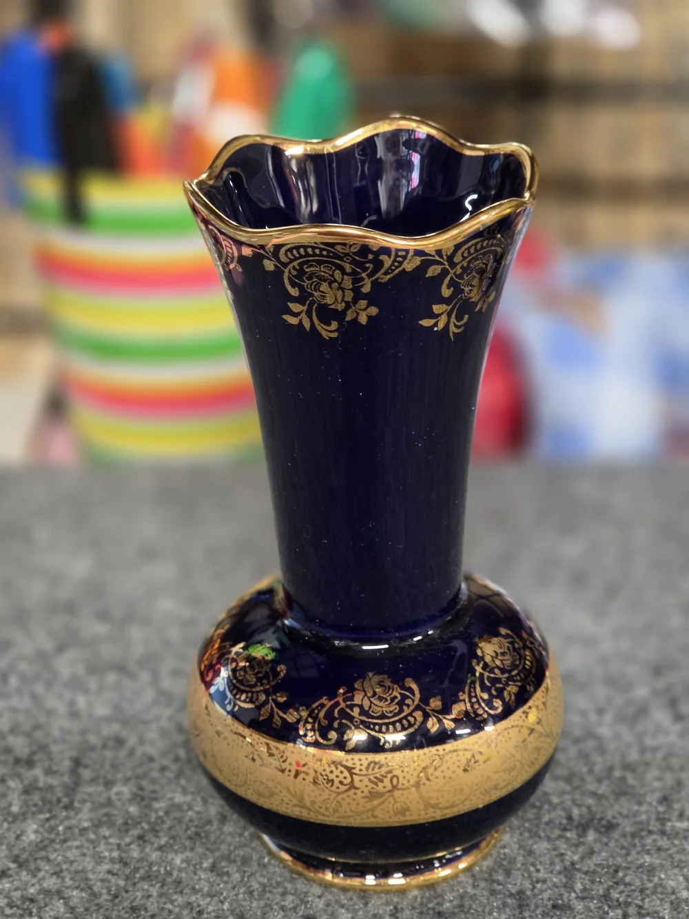 AT-1 Luxurious Cobalt Blue and Gold Ornate Vase